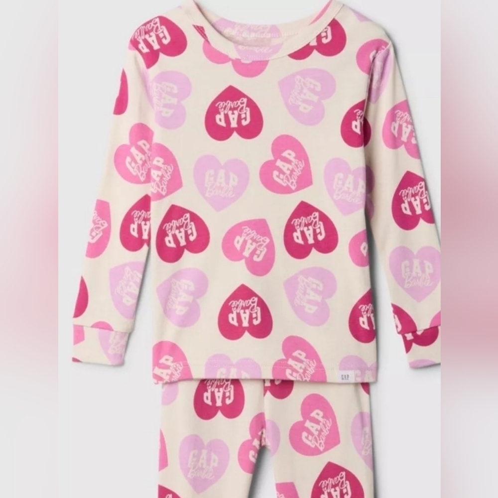 Gap x Barbie Toddler Girls Heart Print Organic Cotton Pajama Set NWT 2T